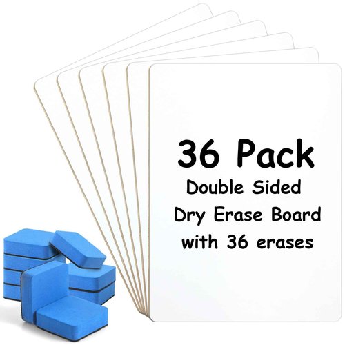 ShyLizard 36Pack White Board Dry Erase Boards with 36Erasers, Double Sided Small White Board for Classroom Students, 9"x12" Personal Mini Boards Bulk, Classroom Teachers Office Supplies