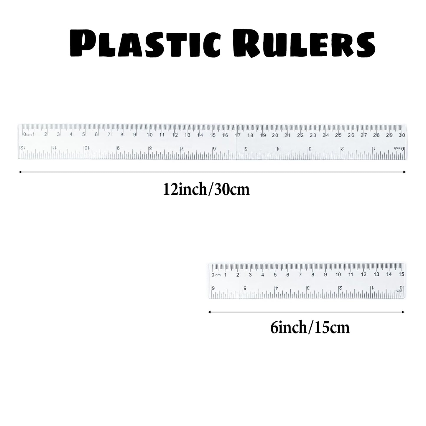 Ruler 12 Inch,12 and 6 Inch Ruler Clear Plastic Rulers with Inches and Centimeters School Office