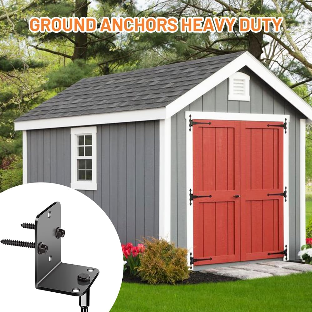 Skiennix Ground Anchors - Heavy-Duty 14" Shed & Trampoline Stakes | Set of 2 for Garden & Playset (Black)
