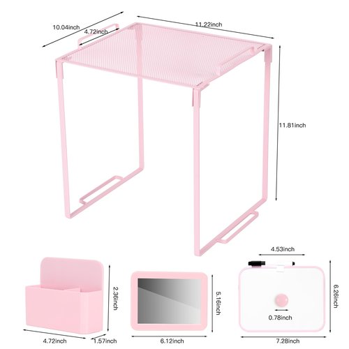 Locker Organizer and Accessories Kit, Includes Metal Locker Shelf, Magnetic Mirror, Pen Holder, Whiteboard, Markers, Magnets, Back to School Essentials Locker Decorations,Office,Gym Lockers (Pink)