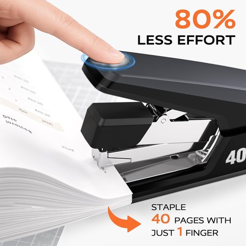 MARSROCK Heavy-Duty Desk Stapler - Effortless 1-Touch Stapling, 40-50 Sheet Capacity, Black