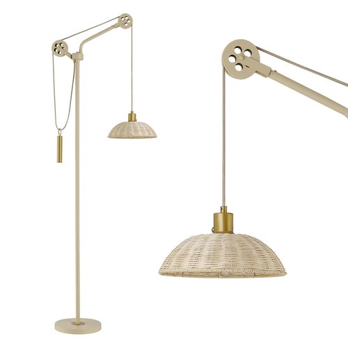 LeeZM Dimmable Rattan Floor Lamp for Living Room,Industrial Farmhouse Floor Lamps with Adjustable Rattan Shade,Modern Reading Pole Task Lamp,Arched Tall Standing Lamp for Bedroom Office,Beige