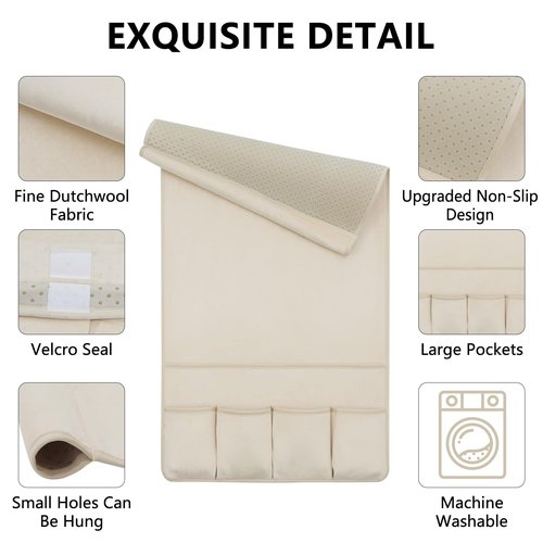 WETRBWEH Remote Control Holder for Armchair，Couch Caddy Organizer TV Remote Holder for Bed Storage 5 Pockets，Remote Caddy Bedside Organizer Bedside Table Organizer (Beige, 35''x18'')