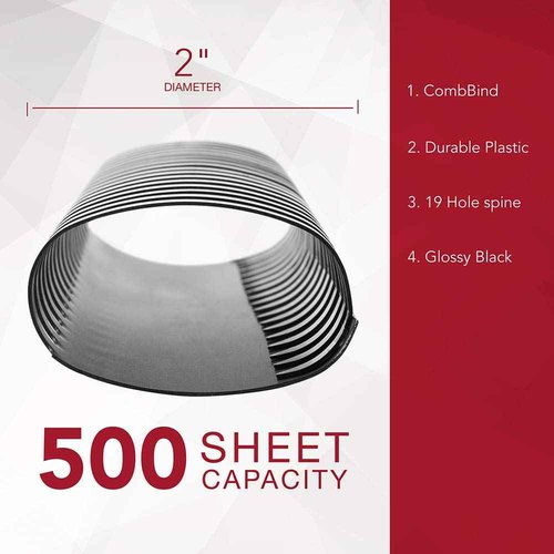 GBC Binding Spines / Spirals / Coils, 2" Diameter, 500 Sheet Capacity, CombBind, Black, 50 Pack (4200022)