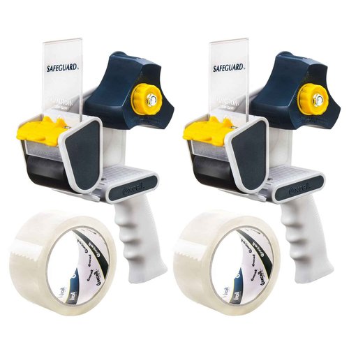 Excell EC-206 Safeguard Packing Tape Dispenser (2" Wide): Retractable Blade Cover for Safety, Push Flap for Smooth Cutting, and one-Hand use. Ideal for Shipping and Carton Sealing.(2Pack)