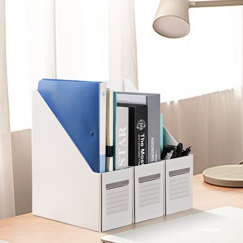 HUAPRINT White Magazine Holder,Cardboard Magazine File Holder (Pack of 3),Magazine Organizer Box,with Labels