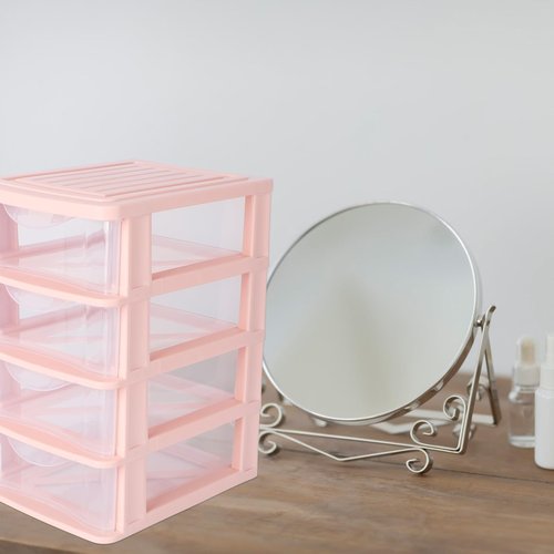 DOITOOL 4 Drawer Cube Storage Organizer for Home Office, Plastic Makeup Organizer Storage Station Cube, Desktop Organizer for Office Supplies, Makeup Supplies (Pink)