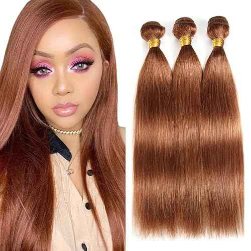 #30 Brown Human Hair Bundles Straight Bundles 26 28 30 Inch Brown Straight Bundle Unprocessed Brazilian Virgin Weave Hair 3 Bundle 50 Gram Per Bundle