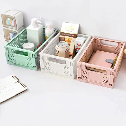 3 Pack Large Plastic Storage Basket for Shelf Organizing, Collapsible Crate Folding Storage Bin for Desk Organizier Stackable Containers for Home Kitchen Classroom Office Bathroom Storage(10x6.5x2.7")