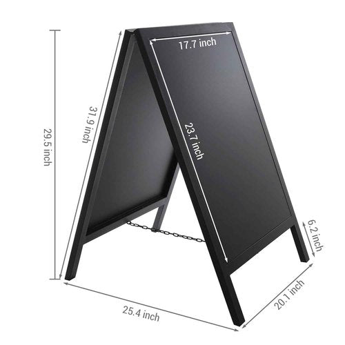 MyGift Freestanding Black Metal A-Frame Chalkboard Sidewalk Sign, Double Sided Erasable Business Advertising Restaurant Signage