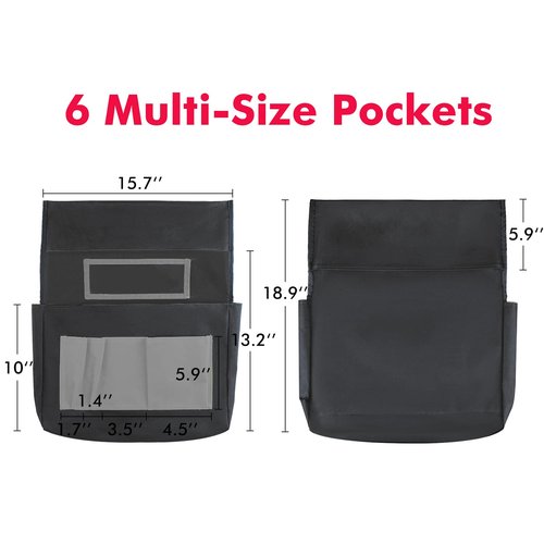 AUVCAS Black Chair Back Pocket School Seat Chair Storage Pocket Organizer with Label Slot Multiple Pockets for School Home Classroom Preschool Daycare