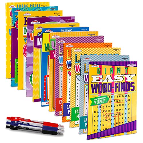 12-Pack Large Print Word Search Puzzle Books for Adults & Seniors – Variety Theme, 8x10, Bonus Pen Included