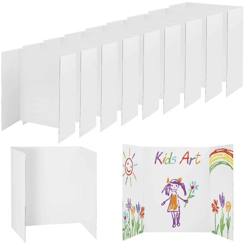 24 Pcs Trifold Poster Boards, 24×16" Tri Fold Display Boards, Thick Presentation Cardboards, White Blank Exhibition Display Paperboards, Corrugated Project Boards for Science Fairs