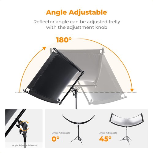 K&F CONCEPT U-Shape Reflector - 4-in-1 Curved Reflector 180x60cm with Stand & Storage Bag for Photography