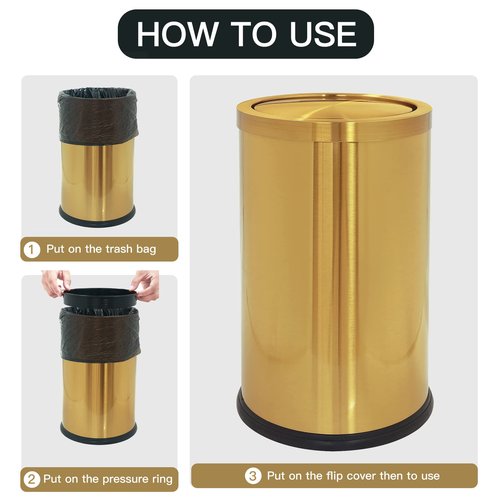 JINYCOME 2.6 Gallon Gold Bathroom Trash can with lid,Small Office Garbage can Wastebasket bin for Bedroom,Living Room,Kitchen (Gold)