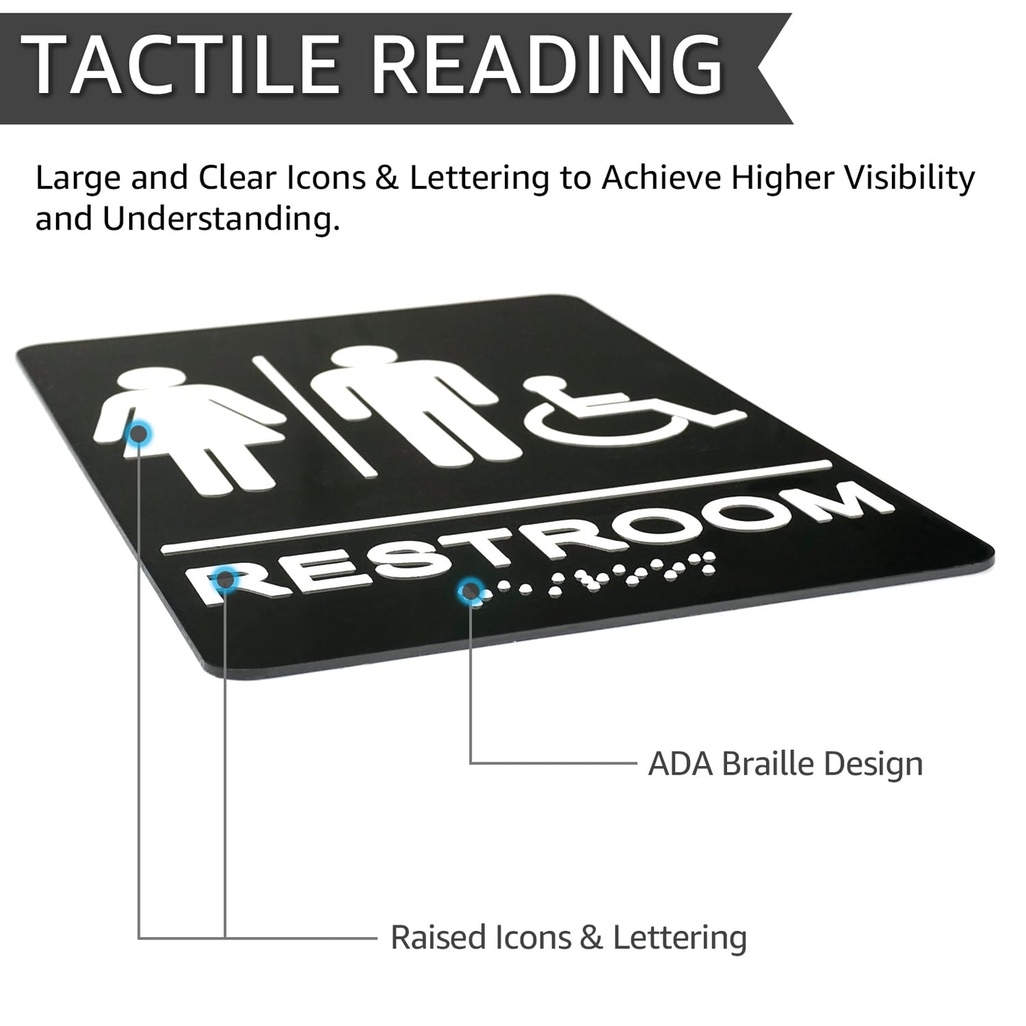 GicnKeuz ADA Braille Unisex Bathroom Signs,9 x 6 Inches Restroom Signs with Self-Adhesive Tape for Business or Office Bathroom and Toilet Door or Wall Décor