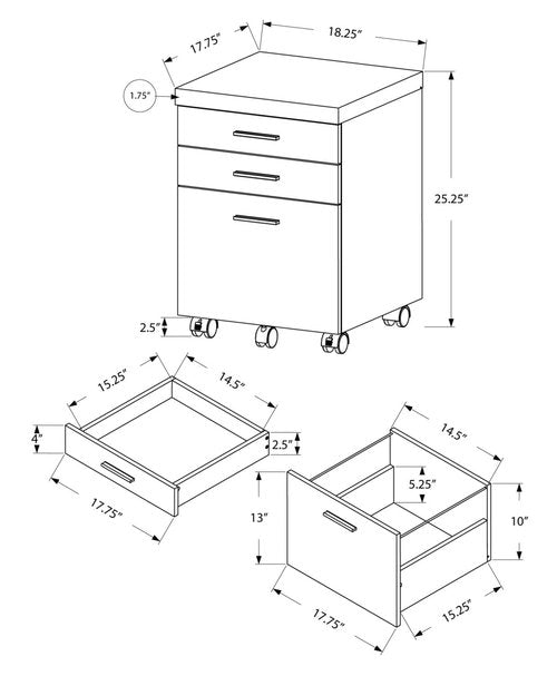 Monarch Specialties I 7401 File Cabinet, Rolling Mobile, Storage Drawers, Printer Stand, Office, Work, Laminate, Grey, Contemporary, Modern