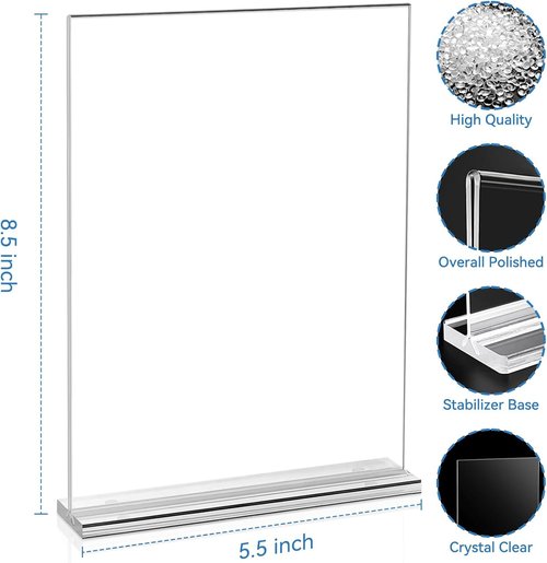 EHWINE Acrylic Sign Holder - 10 Pack Double-Sided Tabletop Display Frames | 5.5 x 8.5 Inches, Clear