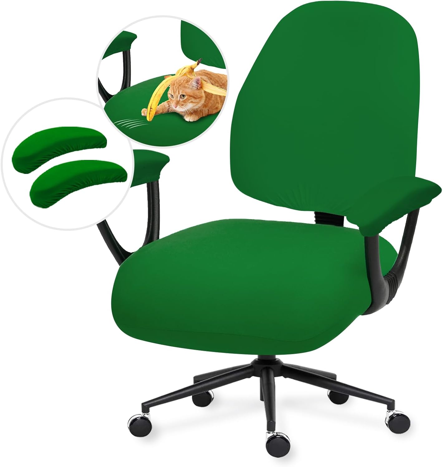 Skiennix Stretchable Desk Chair Covers - Universal Armrest & Backrest Slipcovers | Washable Pet Protection - Green