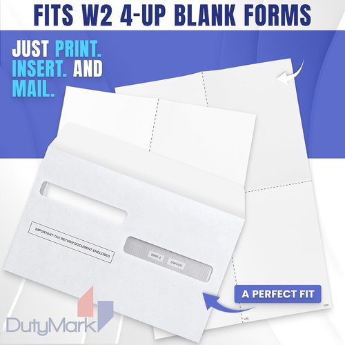 50 Pack W2 Envelopes - Double Window, Self-Seal Security Design for 4-Up W-2 Forms