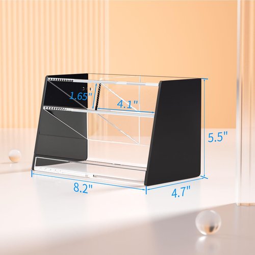 NIUBEE Acrylic Pen Holder Hanging: Wall Pencil Holder for Desk - Desk Organizer For Office - Adjustable Desk Organizers and Accessories with 5 Compartments No Drilling