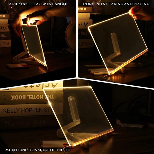 Kivvy Magic Board,Luminous Acrylic Message Board with 7 Color Markers Pen,Clear Drawing Board with Light for Memo/Office/Festival/Gift (20CM X 20CM)