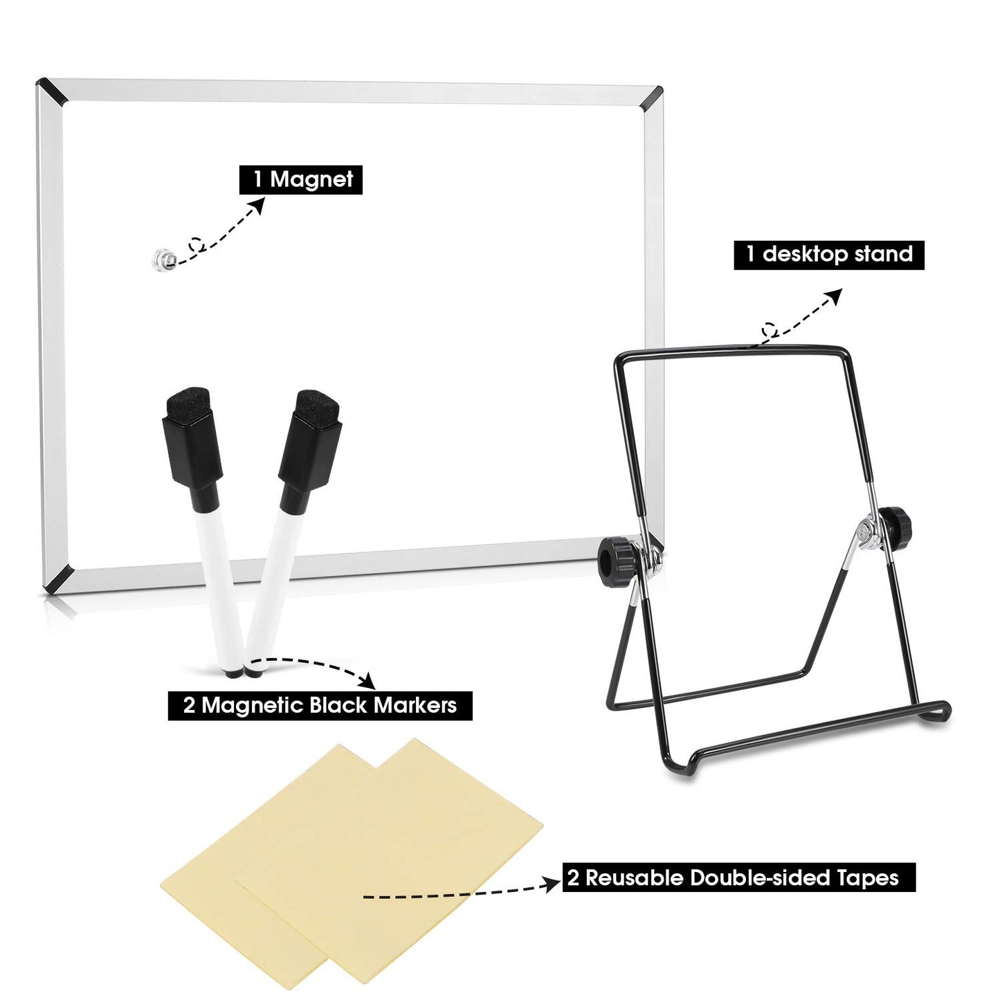 Magnetic Whiteboard, 9 x 12 Inches Double Sided Small Dry Erase Board with 2 Markers, 1 Magnet Pins, 2 Reusable Tapes and 1 Stand…