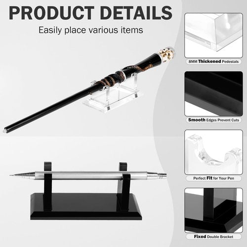 CharmFields 4 PCS Acrylic Pen Display Stand, Fountain Pen Holder Rack, Ballpoint Pen & Paintbrush Organizer for Home, Office, School, or Store, Black & Transparent