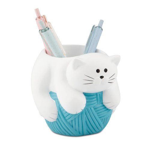 Chapman and Grand Relaxing Kitty Cat Pen Holder (White/Turquoise), Patent Pending