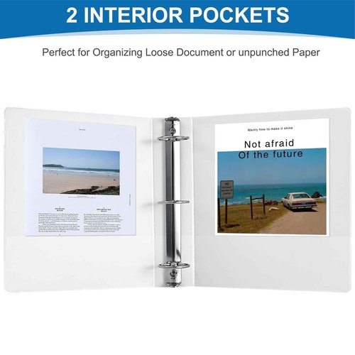 2 Inch 3-Ring Binder, 2" Round Ring Binder with 2 Inside Pockets, 6 Pack White Binders, Clear View Cover, Holds Up to 450 Sheets 8.5" x 11" Paper，Durable Binders for Office/Home/Back to School