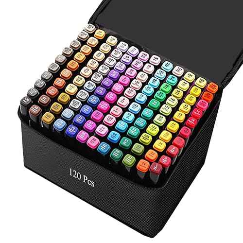 Alcohol Markers, 120 Colors Art Drawing Set for Kids Adults Dual Tip Permanent Sketch, With Organizing Case