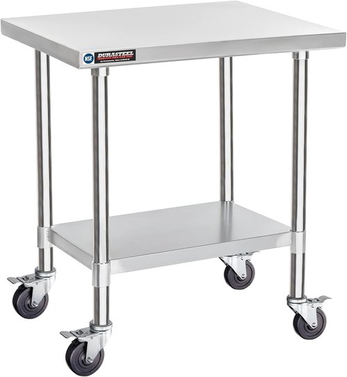 DuraSteel 24x30 NSF Stainless Steel Work Table - Heavy Duty Rolling Food Prep Cart on Wheels