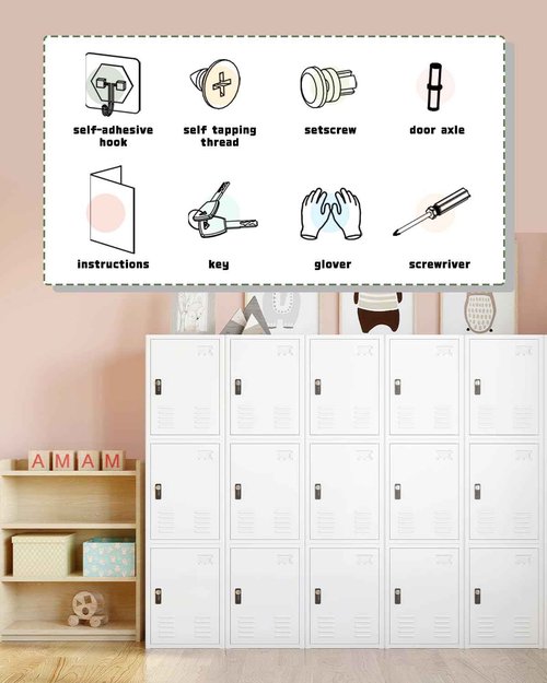 BUTIOSOW 20" H Metal Locker Storage Cabinet, Lockable Cabinet, Small Lockerfor Employees, Lockable 1 Door with 2 Hooks Organizer for Bedroom, School, Office, Playroom, Daycare, Garage