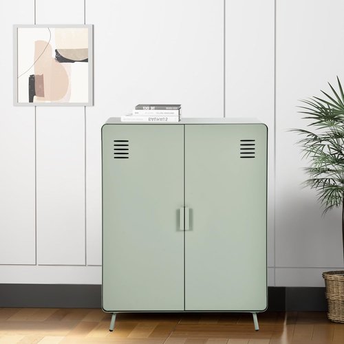 Homy Casa Metal Storage Locker Cabinet with Ventilated Doors, Freestanding Steel Organizer for Office Supplies, Files, or Personal Items, Ideal for Workspaces, Home Offices (Sage Grey, 2-Door)