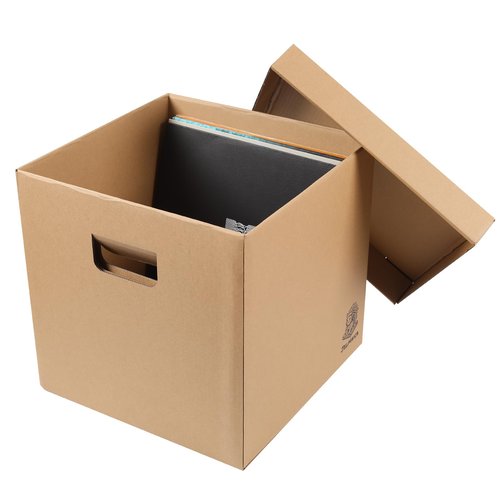 Jelmaica Vinyl Record Storage Box - Moving Box with Handles and Lids - Sturdy Cardboard Crate for Vinyl storage - Holds Up to 60 Records or LPs - Set of 4 Boxes (Kraft)