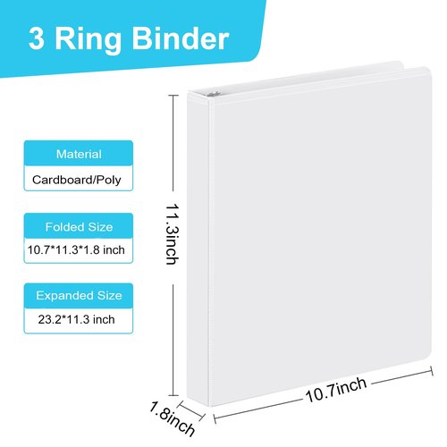 COMIX 3 Ring Binder,1.5 inch Slant-D Clear View Cover with Pockets, Holds 350 Sheets of US Letter Size Paper, White Binder for School Office and Home, 12 Pack