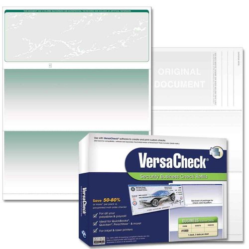 VersaCheck Secure Form #1000 - Blank Business Voucher on Top - Green Prestige - 1000 Sheets