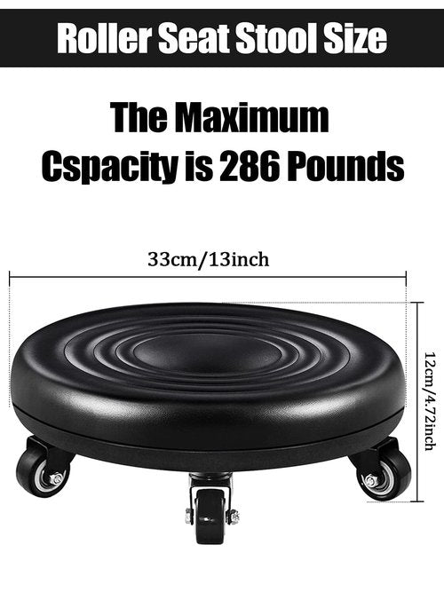 Lanstics Low Roller Seat Short Stools with Wheel Chair PU Leather Rolling Stool Seats Universal Wheels for Home Office Fitness Round Roller Seat Stool (Black)