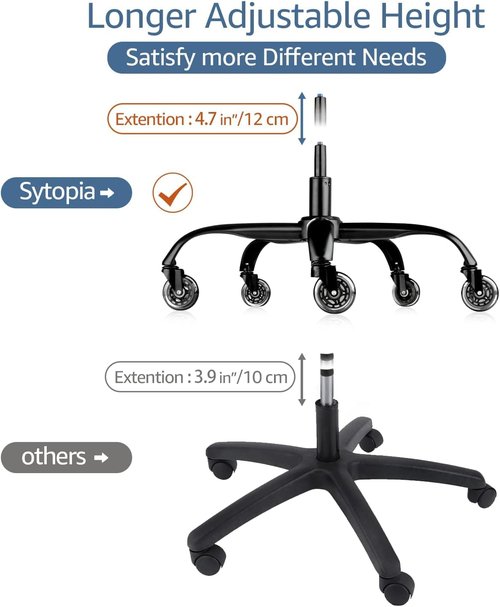 Sytopia Office Chair Base Replacement Bundles, Heavy Duty 352LBs, Reinforced to Repair Swivel Gaming Chair Bottom Part with 5 Universal Premium Casters and 1 Gas Lift Cylinder(Matte Black)
