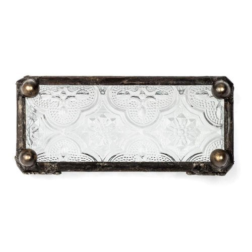 J Devlin Glass Art Stained Glass Business Card Holder – CRD 104 – Handcrafted Desk Accessory for Office, Reception, or Home Workspace – Decorative Glass Card Display Stand