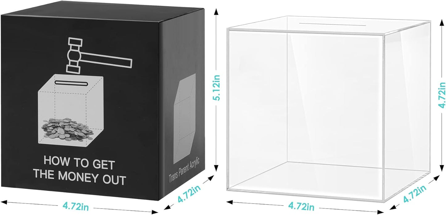 Vcetrcpl Acrylic Clear Piggy Bank - Unbreakable Money Saving Box for Adults | Large 12x12CM Size
