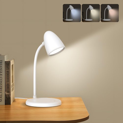 RORENSE LED Desk Lamp for Home Office,3 Light Colors,Flexible Gooseneck Table Lamp,Dimmable Reading Light for Bedside Small Desk Lamp for College Dorm Room,Bedroom Desk Light,White