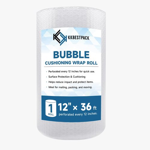 6 Pack Bubble Cushioning Wrap 12 inch x 36 Feet - Large Plastic Packing Roll for Moving Boxes & Shipping Supplies - Moving Supplies, Perforated Every 12 Inch