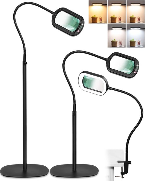 10X Rectangle Magnifying Glass by Skiennix - LED Lighted Hands-Free Magnifier with Flexible Gooseneck