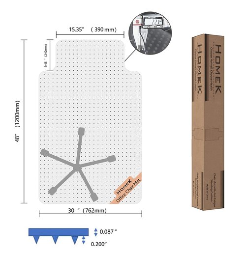 HOMEK Office Chair Mat for Low Pile Carpeted Floors - 30" x 48" Clear Carpet Chair Mats for Home & Office, Studded Floor Mat for Office Chair on Carpet