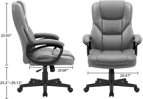 Furmax Executive Office Chair - High Back Adjustable Swivel Desk Chair with Lumbar Support | Gray PU Leather