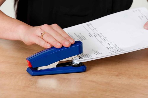 Novus B4fc Flat Clinch Stapler, 50 Sheet Capacity, Dual Staple Guide, German Engineered, Staple|Pin|Tack, Steel Drive, 25 Yr. Warranty, Blue (020-1468)