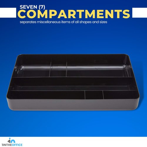 1InTheOffice Desk Drawer Tray Organizer, 7 Compartment Tray, Plastic Drawer Organizers, Black 14.13" L x 9.13" W x 2.04" H