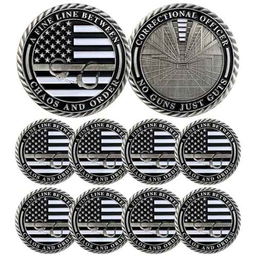 10Pcs Thin Gray Line Coin, Correctional Officer Silver Challenge Coins Honor Correctional Officers Gray Prison Police Coin Law Enforcement Appreciation Gifts