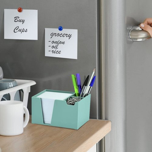 Acrimet Desktop Organizer Pencil, Pen, Paper, Clip, Caddy Holder (Plastic) (White Paper Included) (Solid Green Color)